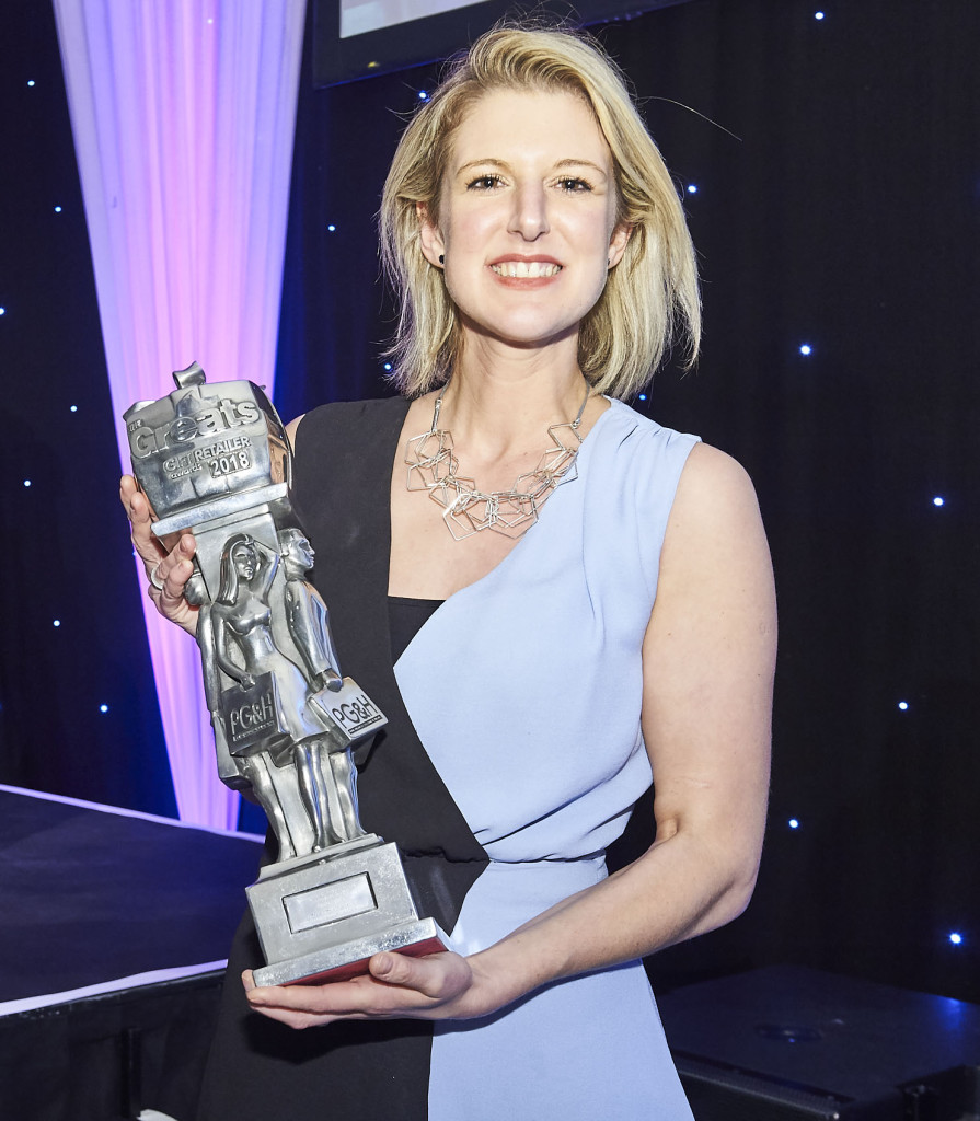 Above: A delighted Maxine Ellison, owner of Max and Melia, winner of the Independent Gift Retailer of the Year London category, with her coveted Greats trophy.