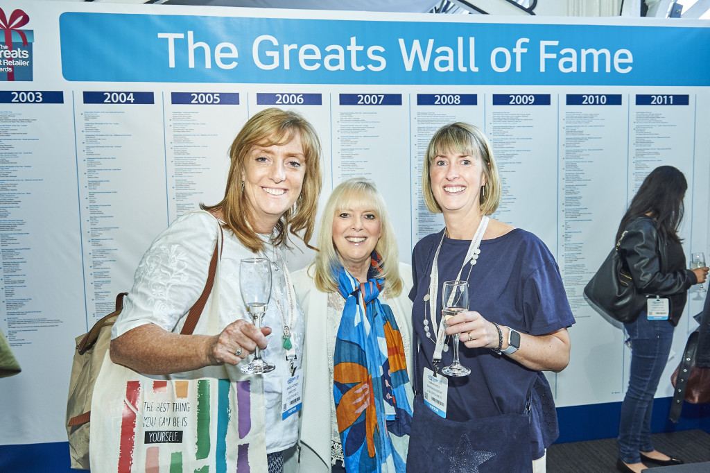 Above: GiftsandHome.net’s editor Sue Marks, (centre), is shown at PG Live’s Greats Wall of Fame with Angela Jones, (left) director of Lily Blue in Hagley, and shop manager Sarah Kiely.