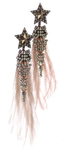 Above: Soft, vintage pink earrings from Hot Tomato feature ostrich feathers. 