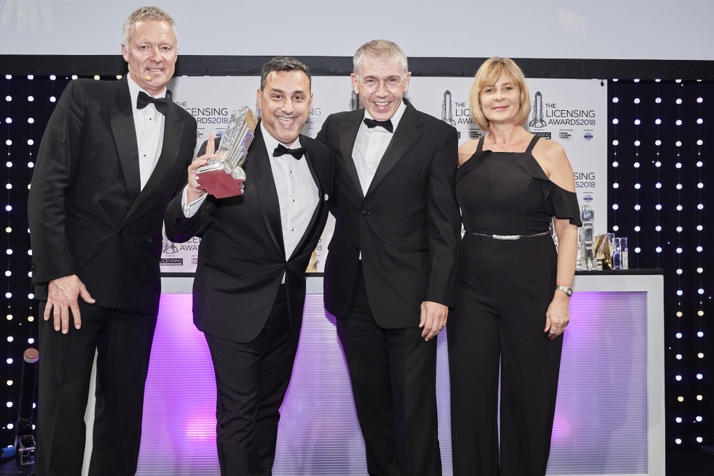 Pyramid’s md Ally Mayer (second right) and licensing director Mordy Benaiah (second left) collected the award from Alison Graham, event director of Spring Fair, sponsor of this award category.