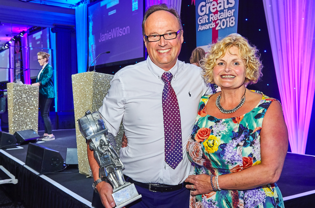 Above: A delighted Amanda and Will Oscroft, owners of Love It in Bury St Edmunds and Stamford, who won the Independent Gift Retailer of the Year East Anglia category in 2018.