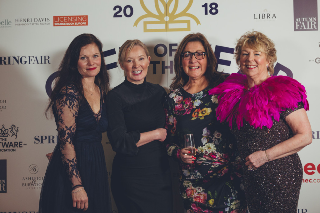 Above: GiftsandHome’s Angie Bryant (second right) is shown with, from left to right: The GA’s chief executive Sarah Ward; Spring Fair’s Louise Young and event assistant and former Coronation Street actress Vicki Ogden.
