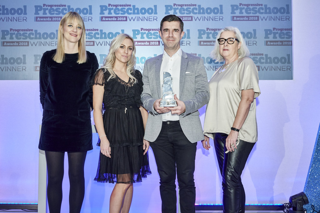 Above: Jura Toys’ Michelle Probert, (second left), marketing manager, and Neil Montgomery, commercial director, were thrilled to win the Best Preschool Gift Range award for Janod. The award was presented by Centum Books, sponsors of the category. Shown on the left is compere Tania Edwards.