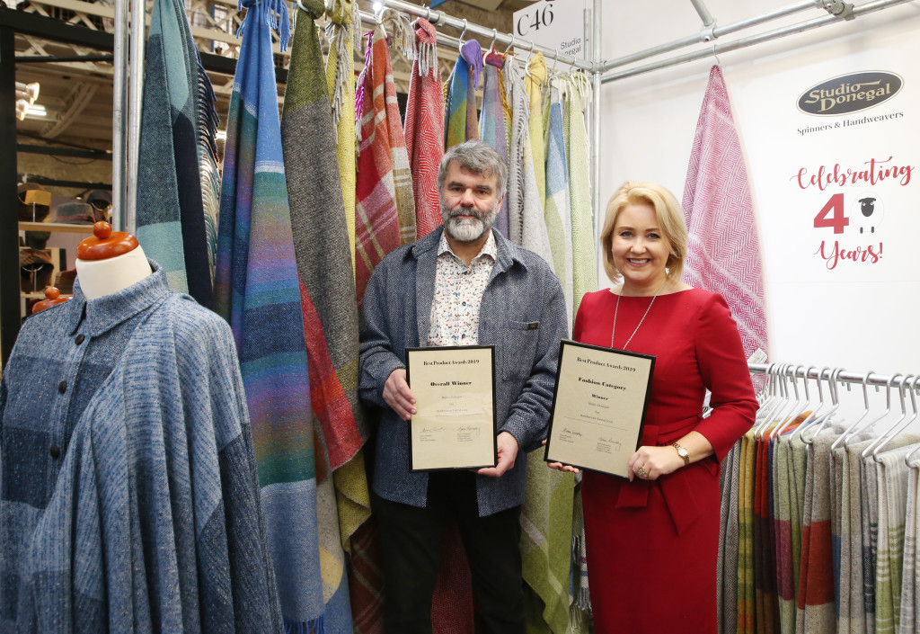 Above: The Design Craft’s Council of Ireland’s Karen Hennessy presented two Showcase Best Product awards to Studio Donegal.