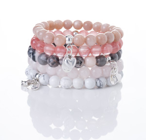 Above: Pink stacking gemstone bracelets from Carrie Elspeth.