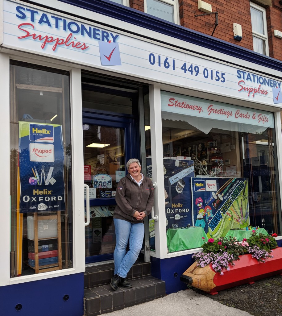 Above: Sarah Laker, owner of Marple Stationery Supplies is shown outside her store.