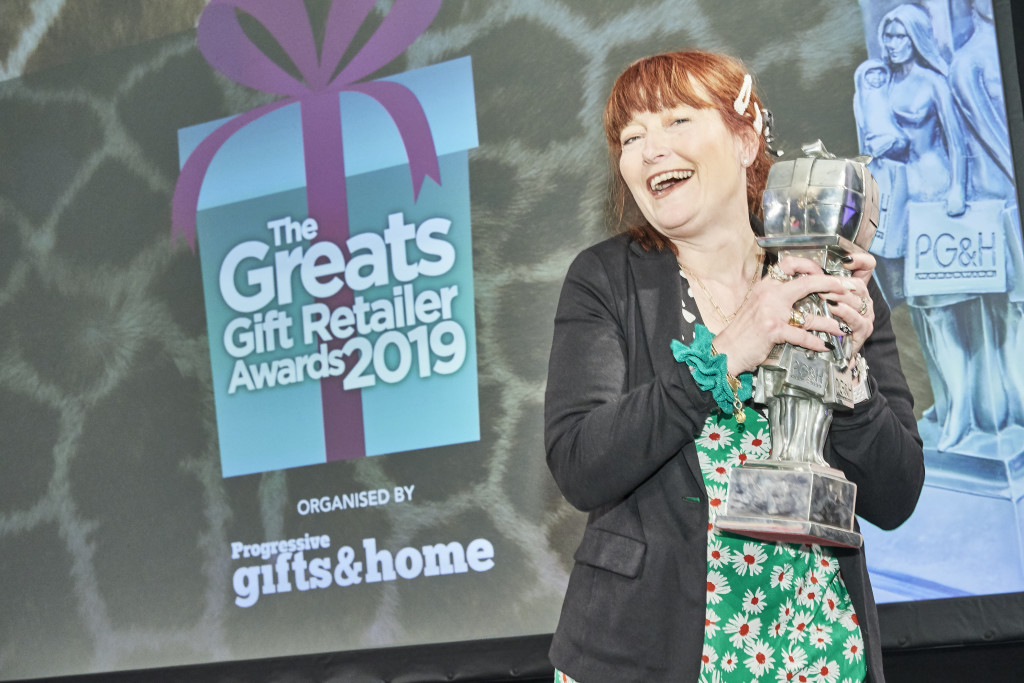 Above: Absolutely thrilled! A delighted smile from Jo Webber, owner of Jo Amor in Tiverton, winner of the Independent Gift Retailer of the Year – South West category, sponsored by Carte Blanche/All Creatures.