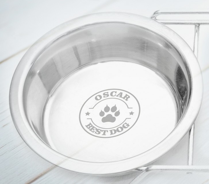 Above: A personalised stainless steel dog bowl.