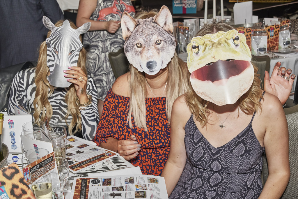 Above: Part of the afternoon’s fun included taking part in a ‘higher or lower’ competition which involved animal masks as ‘props’!