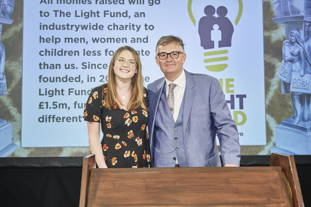 Above: Birthday girl Mathilde Le Borgne, marketing manager of Brand Licensing Europe (BLE), drew the raffle, assisted by Ian Hyder, joint managing director of Max Publishing, owners of The Greats awards.