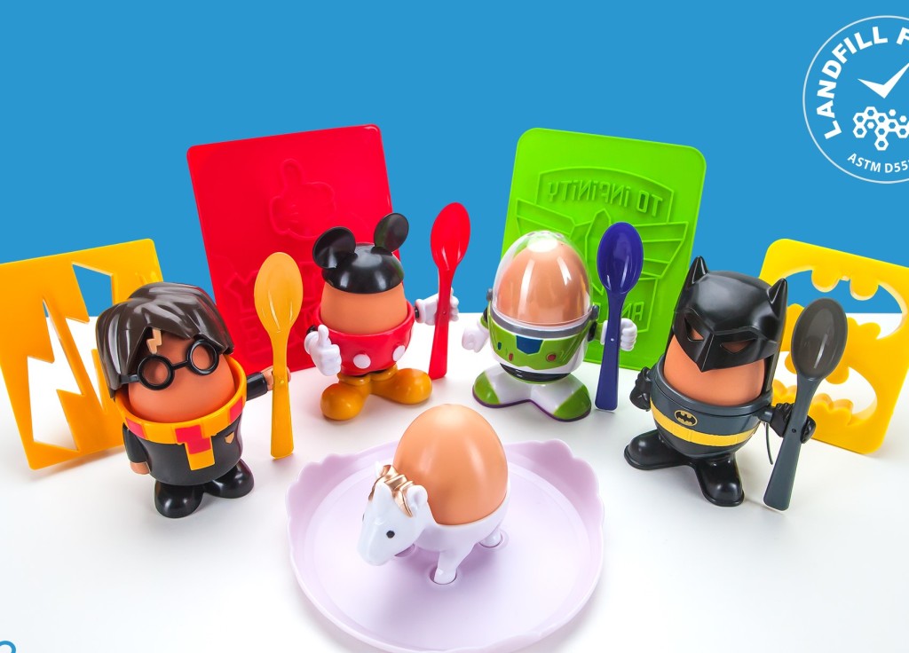 Above: Paladone’s range of egg cups are made from biodegradable plastic (BDP).