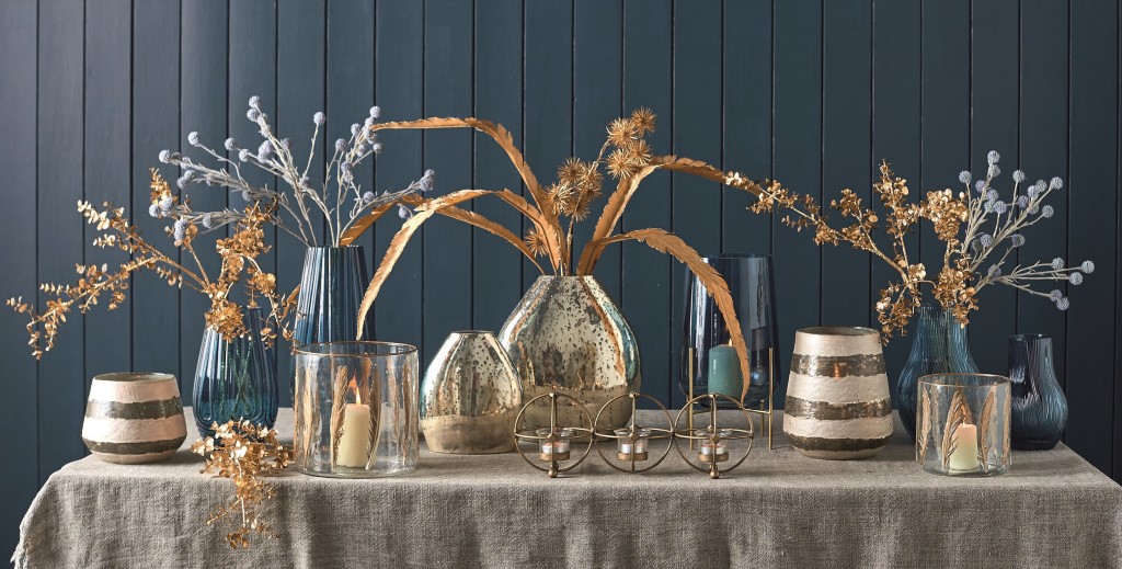 Above: Blue glass vases from Parlane.