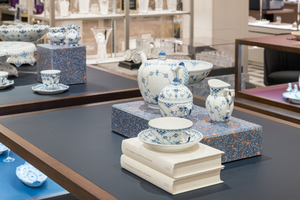Above: Tableware from Royal Copenhagen is on display at the brand’s new concession in Harrods.
