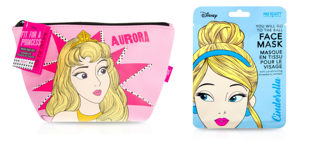 Above: Mad Beauty’s Aurora wash bag (left), Cinderalla face mask (right).
