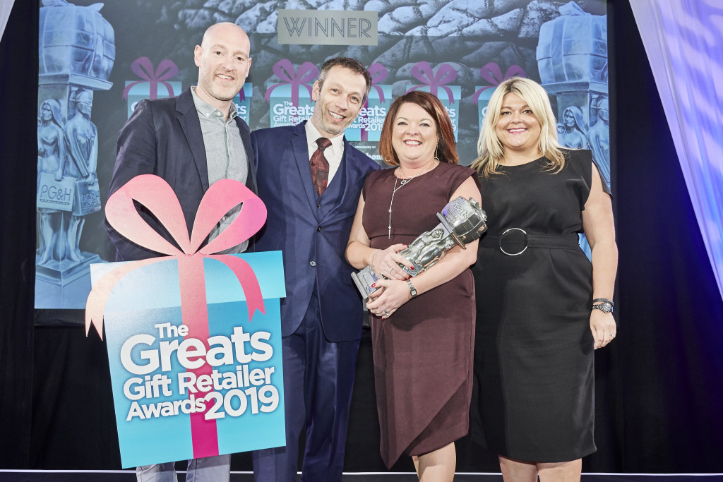 Above: Above: A delighted Rachel and Paul Roberts, co-owners of Mooch in Northamptonshire and Olney, received their Best Newcomer – Midlands, North & Scotland award from Jessica Dawnay, new business director of category sponsor Spring Fair and Autumn Fair. Also shown is compere Henry Paker (right).