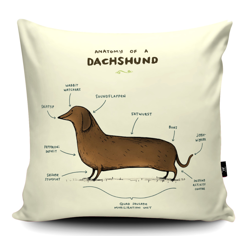 Above: Wraptious recently launched a Dachshund design vegan-suede cushion.