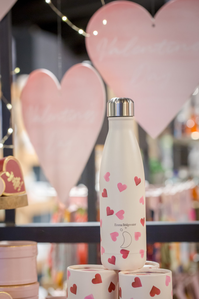 Above: Part of the Valentine’s Day display at The Barn gift shop at The Hollies featuring a heart Chillys Bottle design by Emma Bridgewater. 