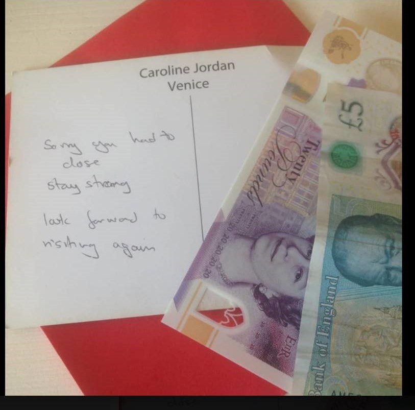 Above: The note – and cash – from a customer that was sent to Little Boat in Brightlingsea.