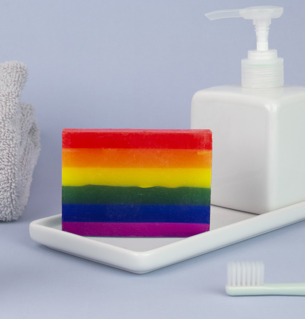 Above: Rainbow colours are big news. Shown is a rainbow soap from Gift Republic.