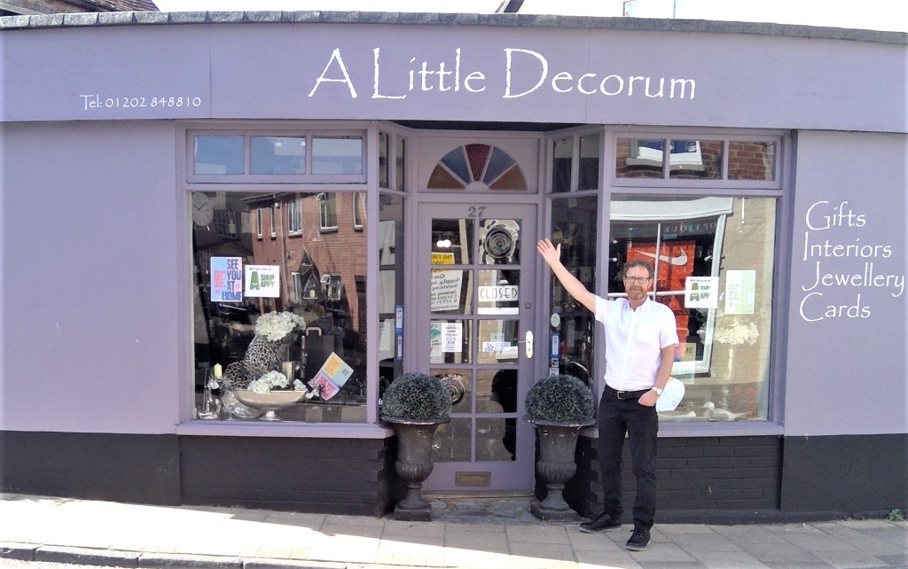 Above: Among the gift shops taking part in Visa’s Where You Shop Matters campaign is A Little Decorum in Wimborne. Shown is owner Alan Reade.