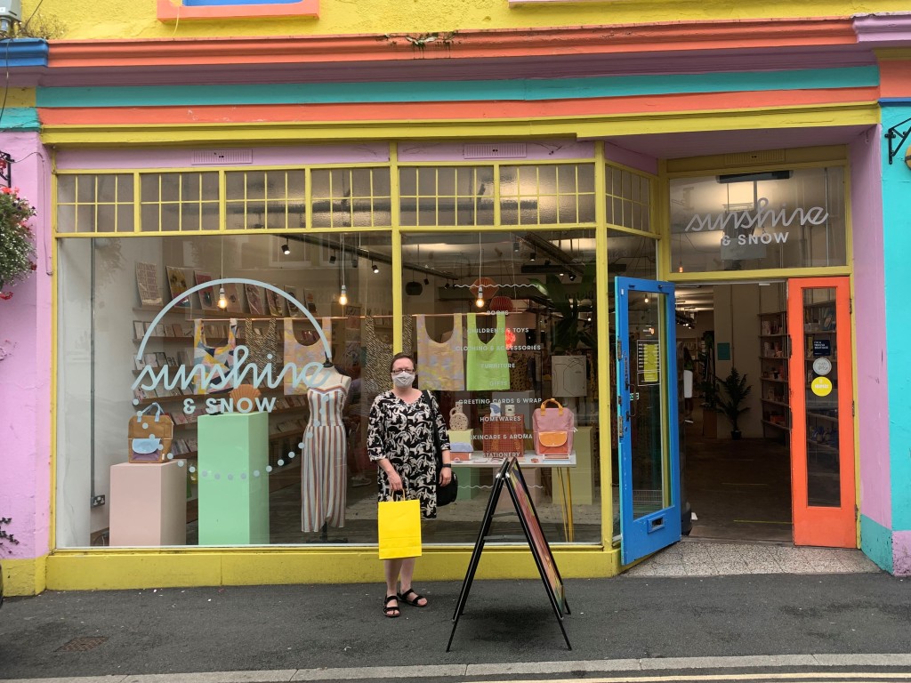 Above: A shopper outside gift and lifestyle store Sunshine and Snow in Bideford.