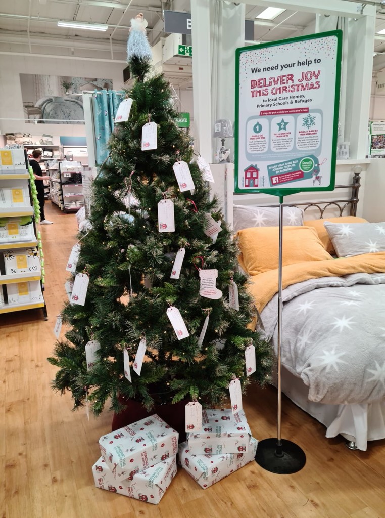 Above: A Christmas tree with tags at Dunelm’s Hemel Hempstead branch.