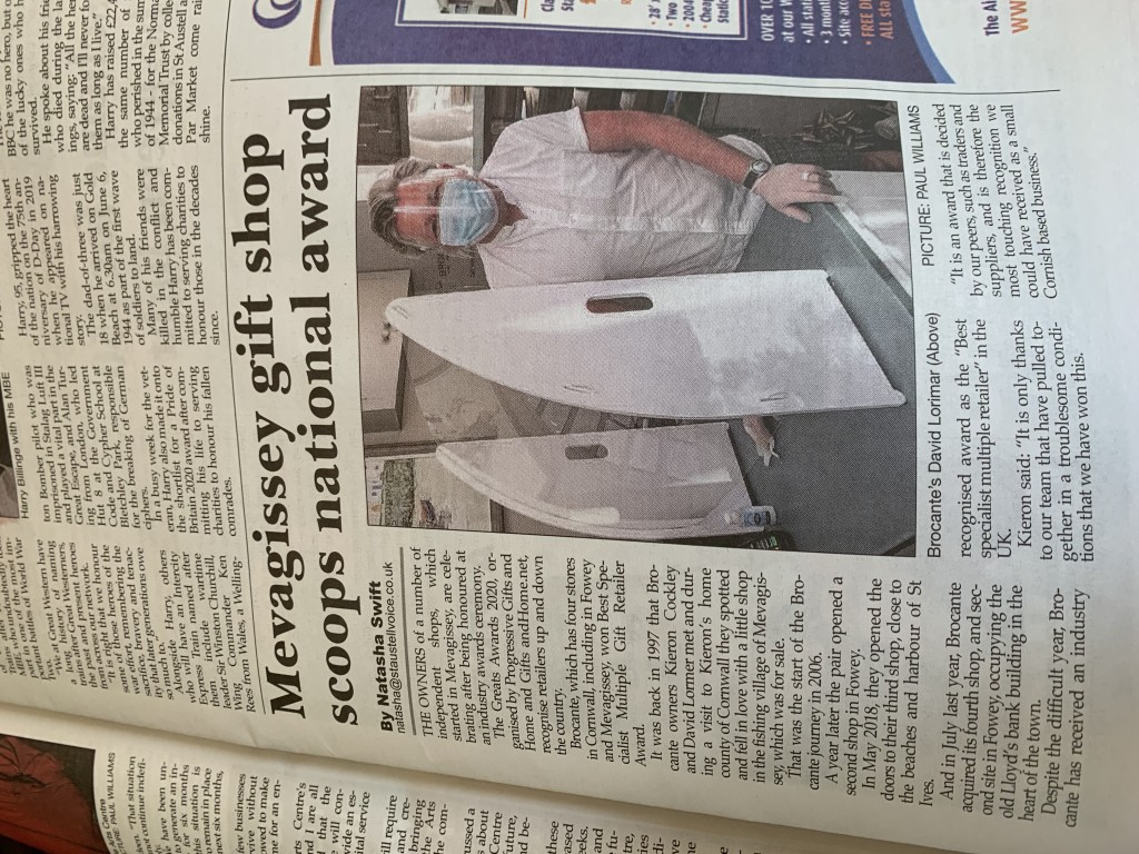 Above: Brocante’s co-owner David Lorimer appeared in a Greats story in the St Austell Voice.