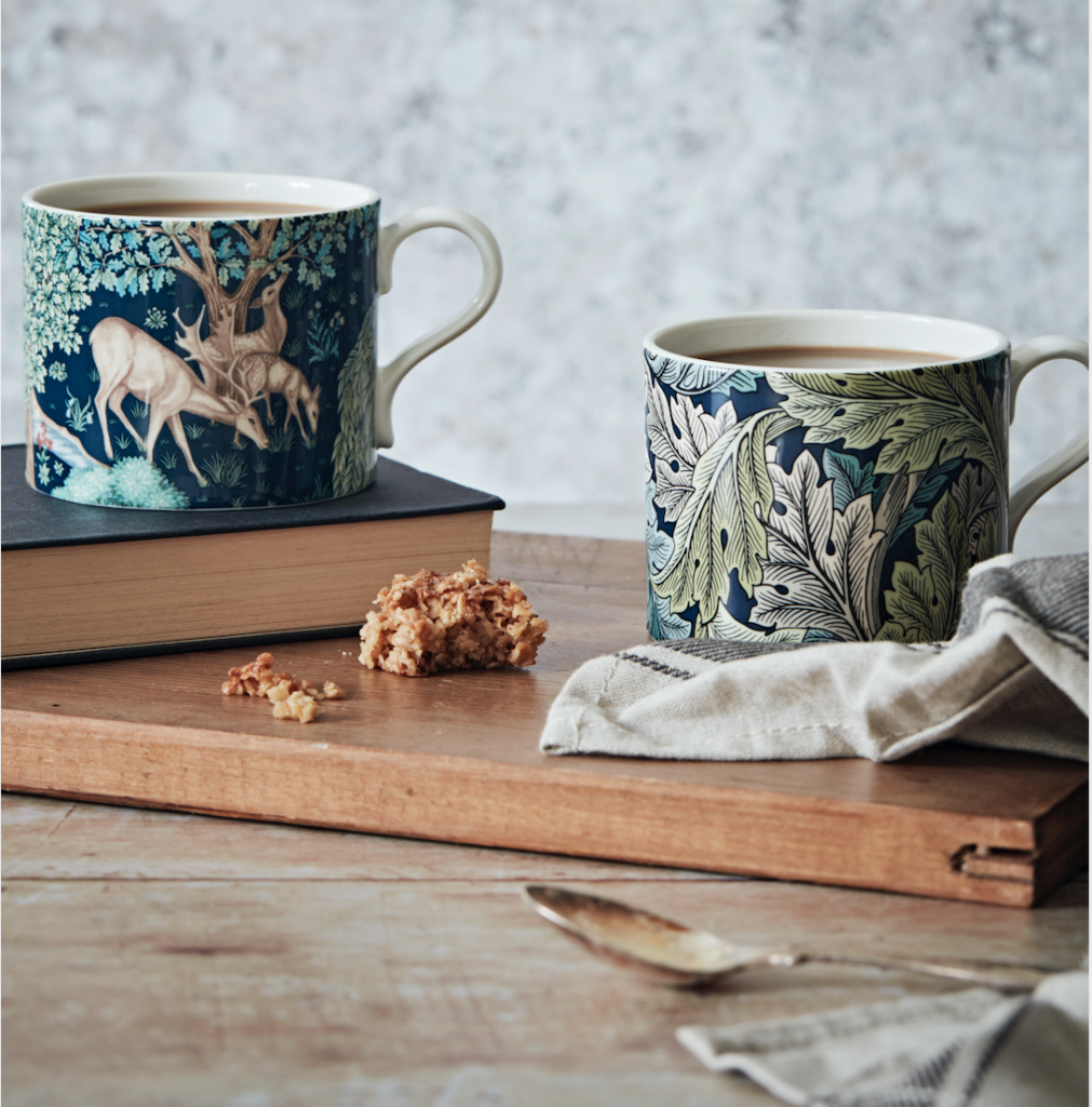 Above: The Morris & Co mugs, ceramics and table from Spode.