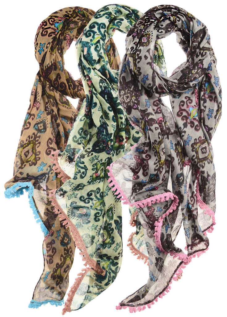 Above: Cotton scarves from India are brand new for Spring/ Summer.