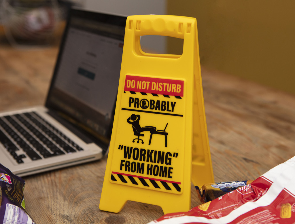 Above: A WFH desk sign.