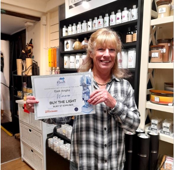bove: Lesley Bancroft, director of Buy The Light in Bury St Edmunds. The shop won The Greats 2020 Independent Gift Retailer of the Year East Anglia category.