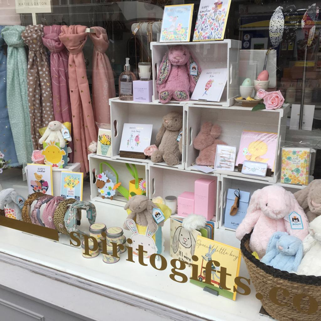 Above: Showcasing Easter gifts at cards in the front widow of Spirito in Glasgow.