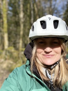 Above: Helen Cottrill, marketing director at Enesco, is shown in training on her mountain bike.