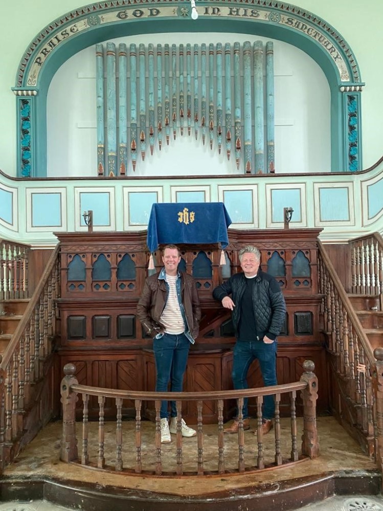 Above: Keirion (left) and David surveying the scene at Charlestown Chapel, where their new Brocante shop will be opening in the next few weeks.