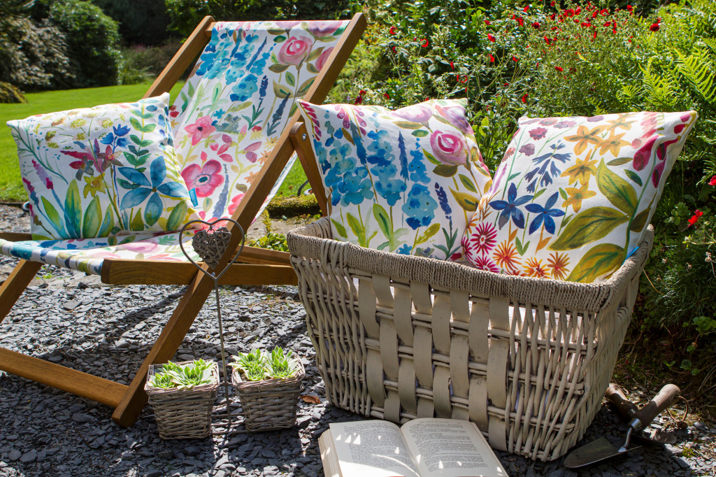 Above: Colourful floral cushions from Perkins & Morley.