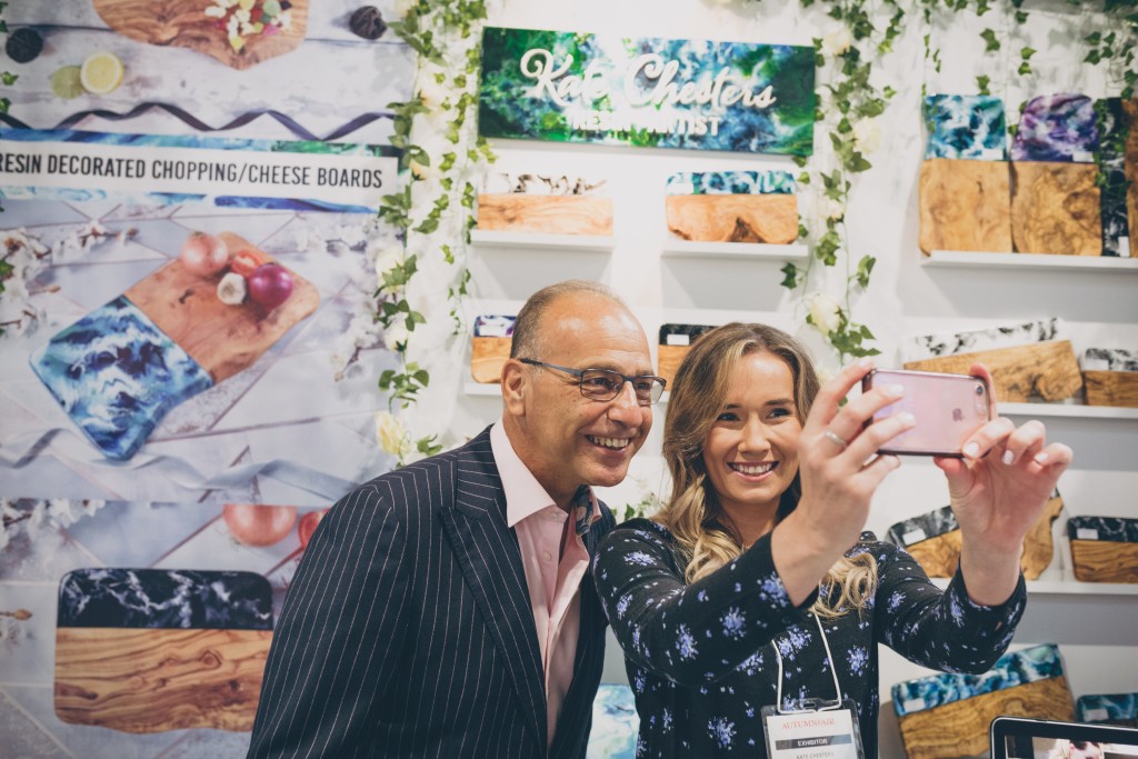 Above: Theo Paphitis obliges a visitor with a selfie on the #SBS Pavilion in 2019.
