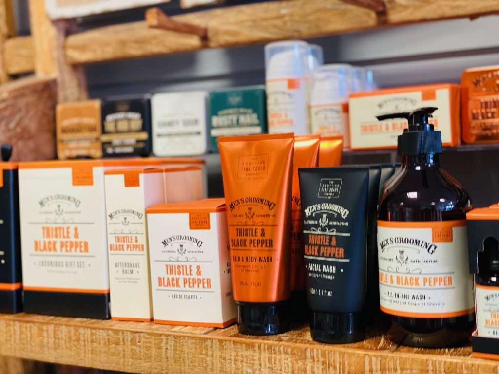 Above: Scottish Fine Soaps’ Thistle and Black Pepper grooming collection has been popular as a Father’s Day gift at Maybugs in Hailsham.