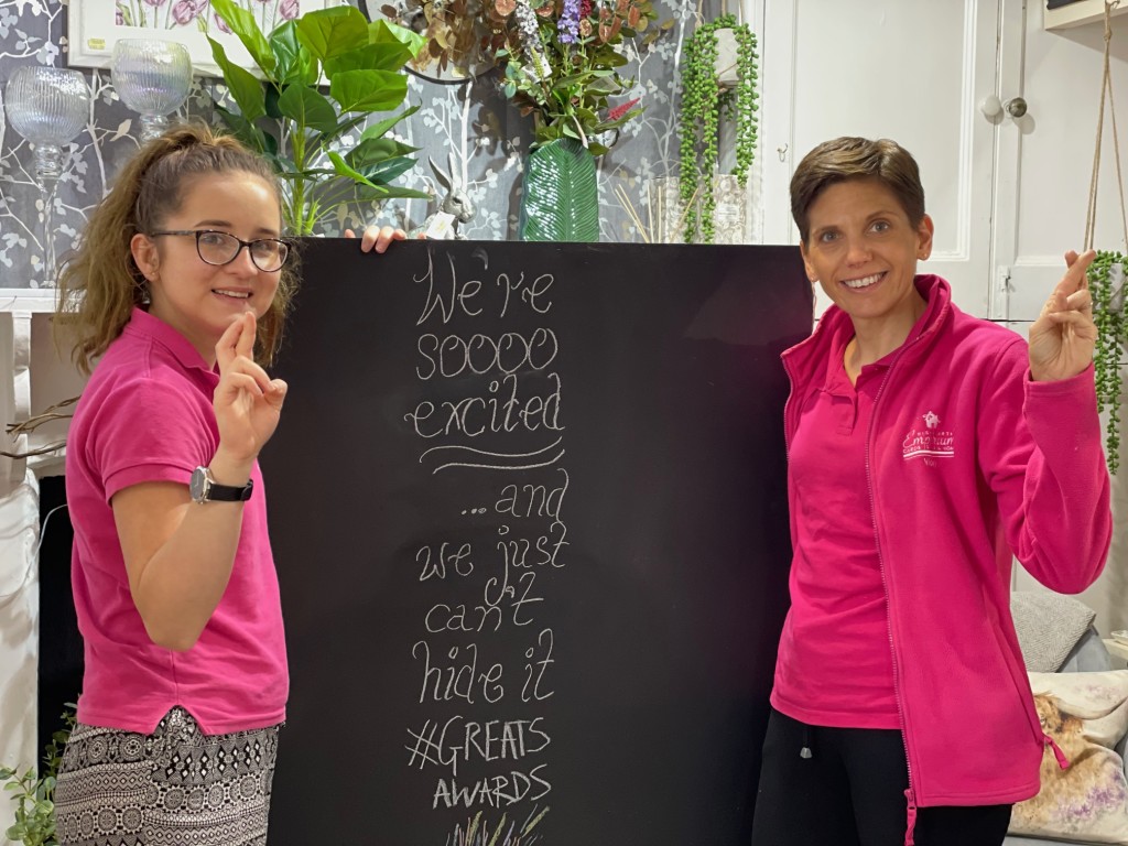 Above: Highworth Emporium’s assistant manager Paula Zielinska and colleague Vicky Packford spell it out on a blackboard!