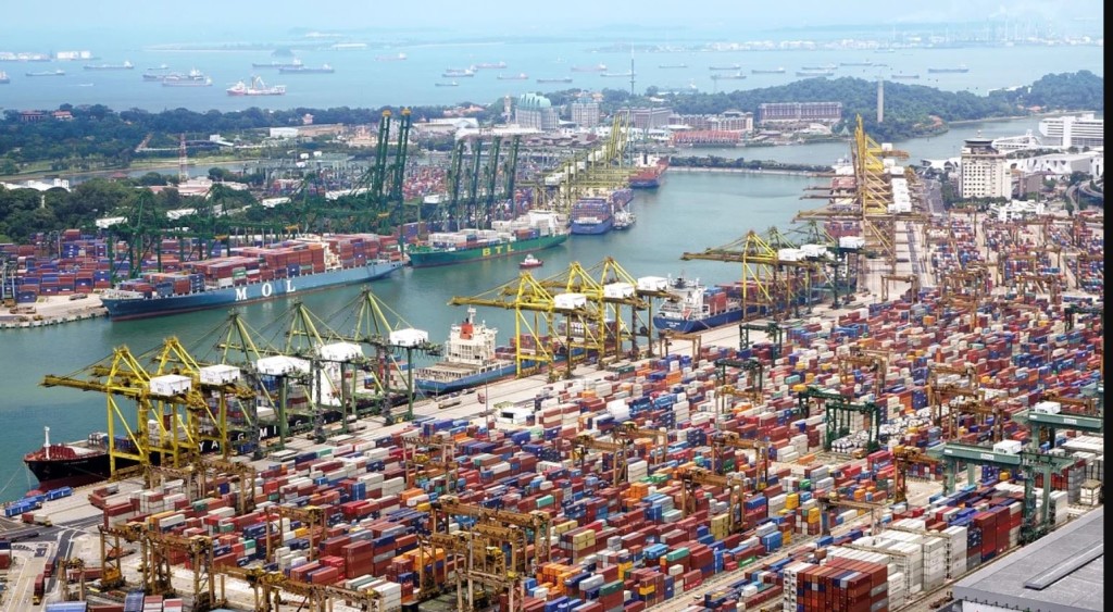 Above: Ships and containers at the port.