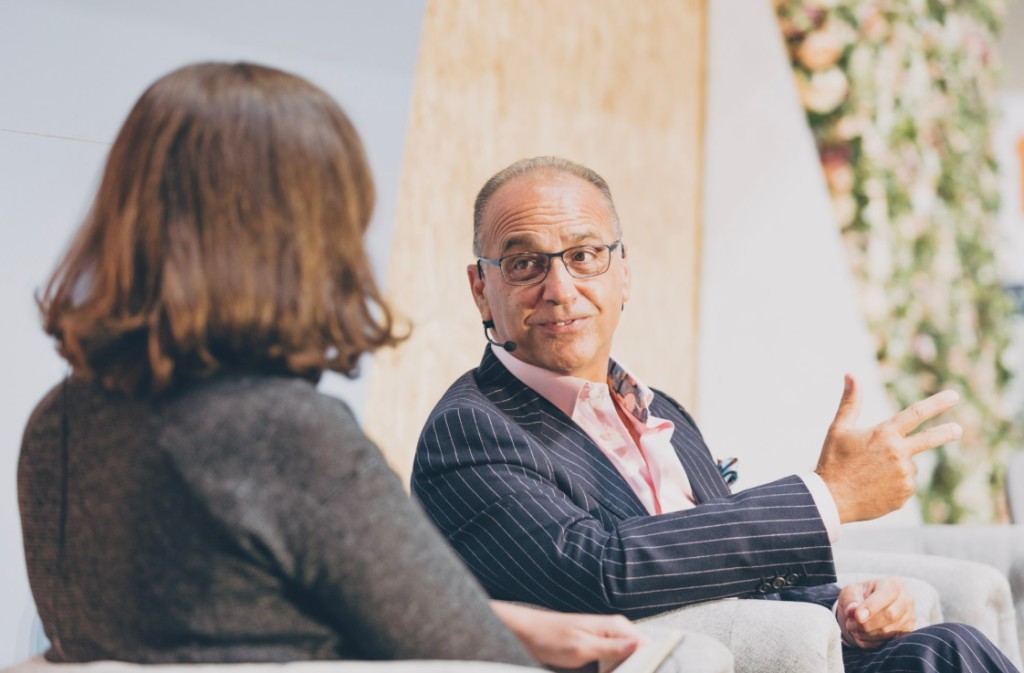 Above: Theo Paphitis is shown in conversation at Autumn Fair 2019 with Grace Bowden, head of contents at Retail Week.