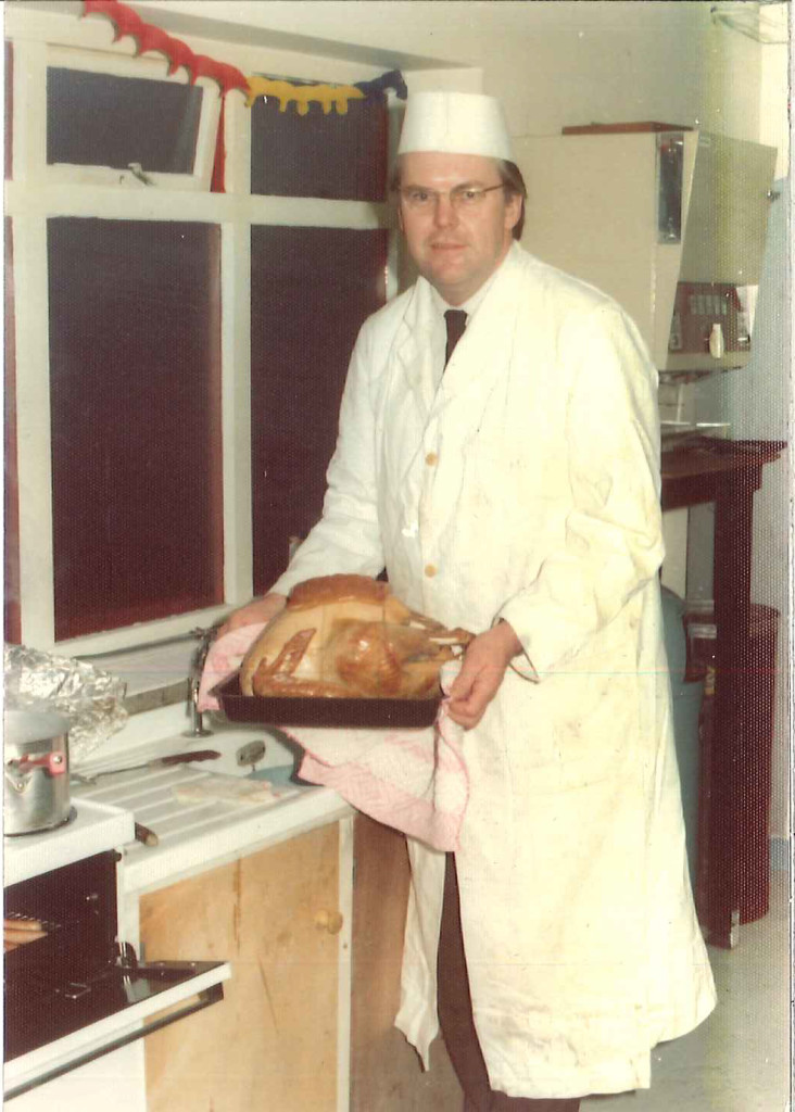 Above: Bob is shown at home cooking Christmas dinner for his staff.