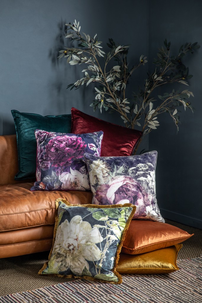 Above: A selection of colourful velvet cushions from Gallery Direct.