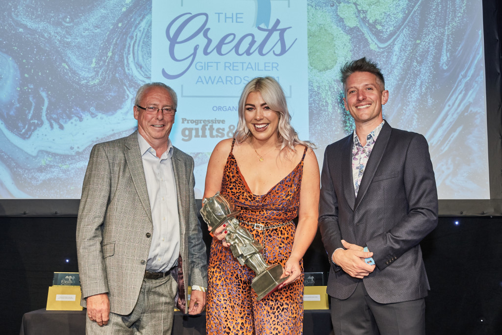 Above: Libby Holden, owner of Lovely Libby’s and Oliver Branch, received the Independent Gift Retailer of the Year – East Anglia award from Peter Goodman, co-owner of Heritage Art And Design, category sponsor.