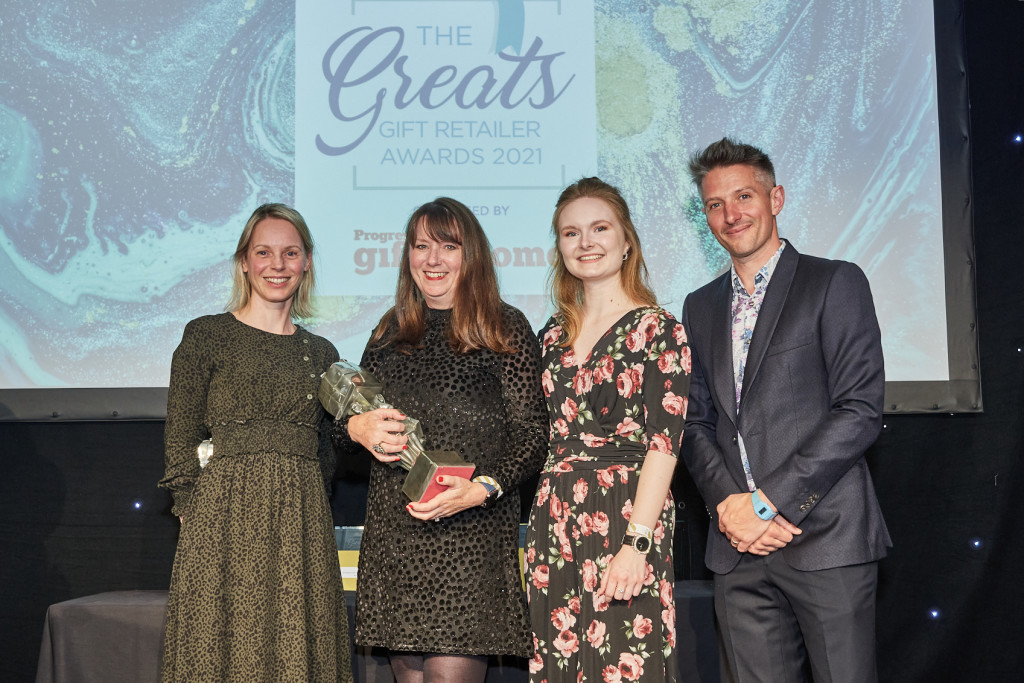 Above: Winner of the Best Museum or Visitor Attraction Gift Shop was Milestones Living History Museum in Basingstone. The trophy was presented to retail manager Lorna Standing (second left) by Samantha Loveday, editor of licensingsource.net, category sponsor.