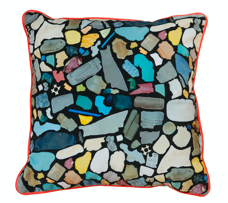 bove: Recyclable velvet Clean Up Camo cushion.