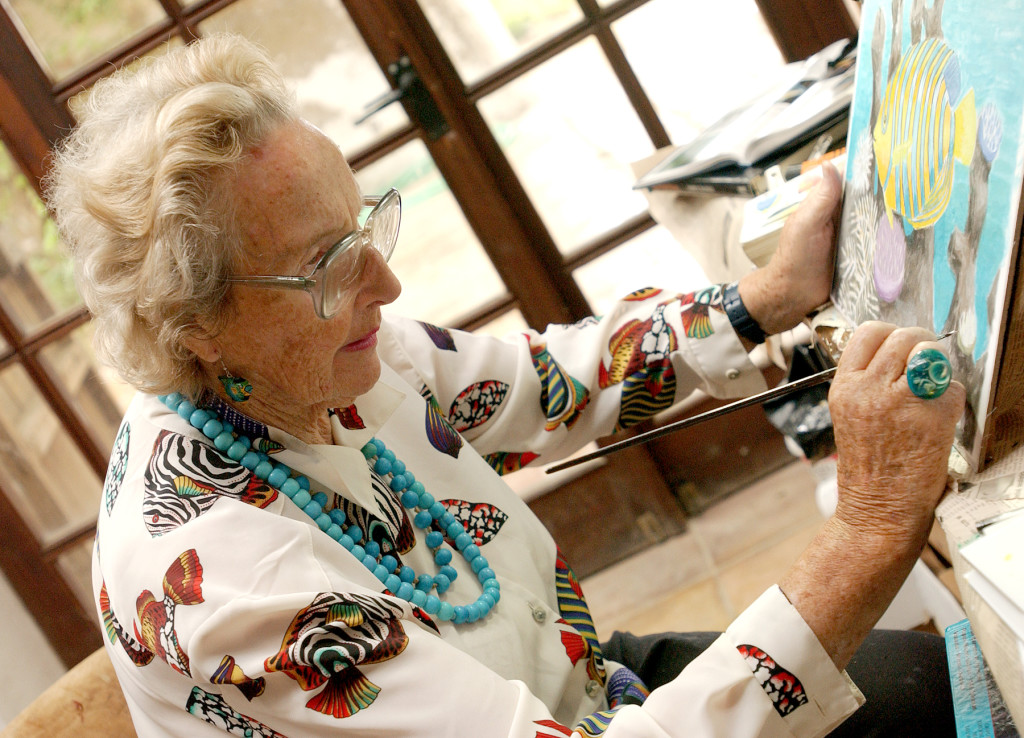 Above: Pormeirion’s founder Susan Williams-Ellis at work in her studio.