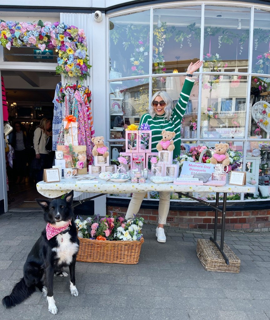 Above: Lovely Libby’s owner  Libby Holden is shown with her dog Minnie outside the shop on Mother's Day Saturday.