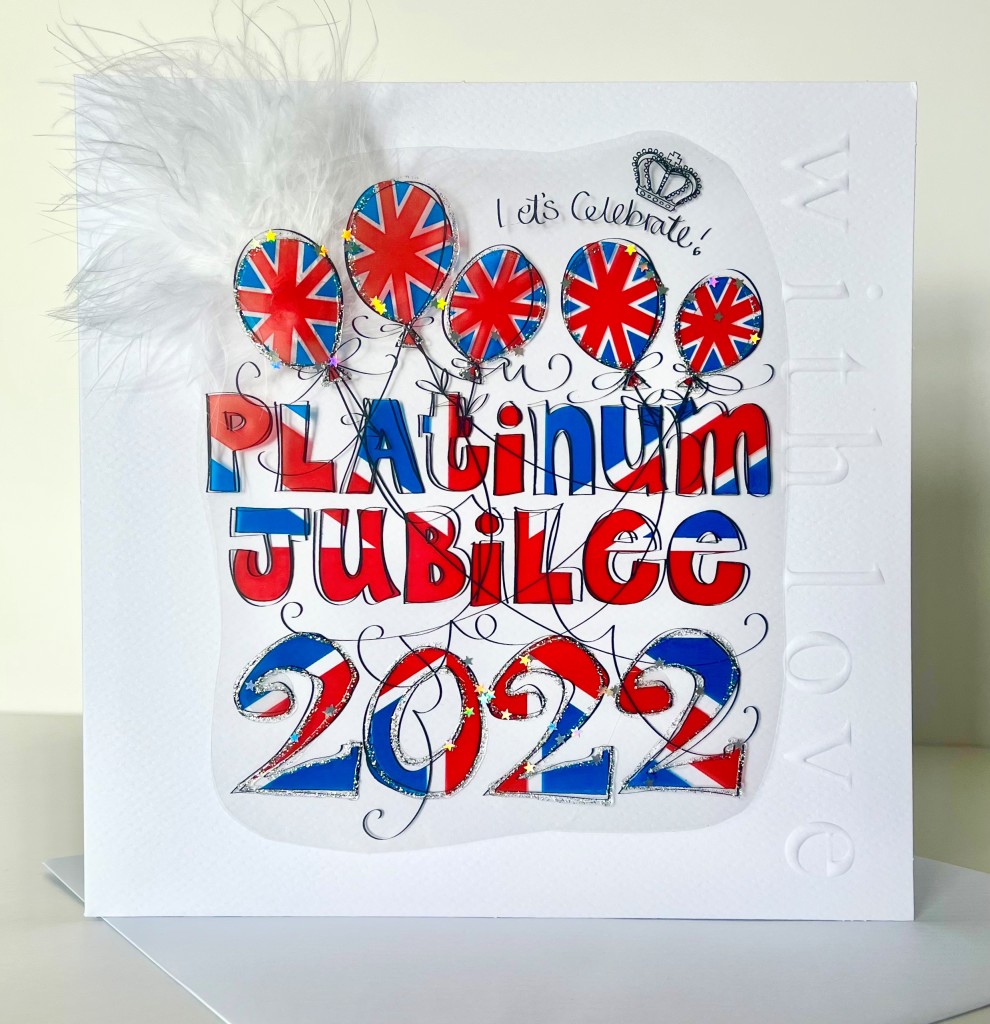 Above: Celebrating the Jubilee with a striking, red, white and blue themed greeting card is Wendy Jones-Blackett.