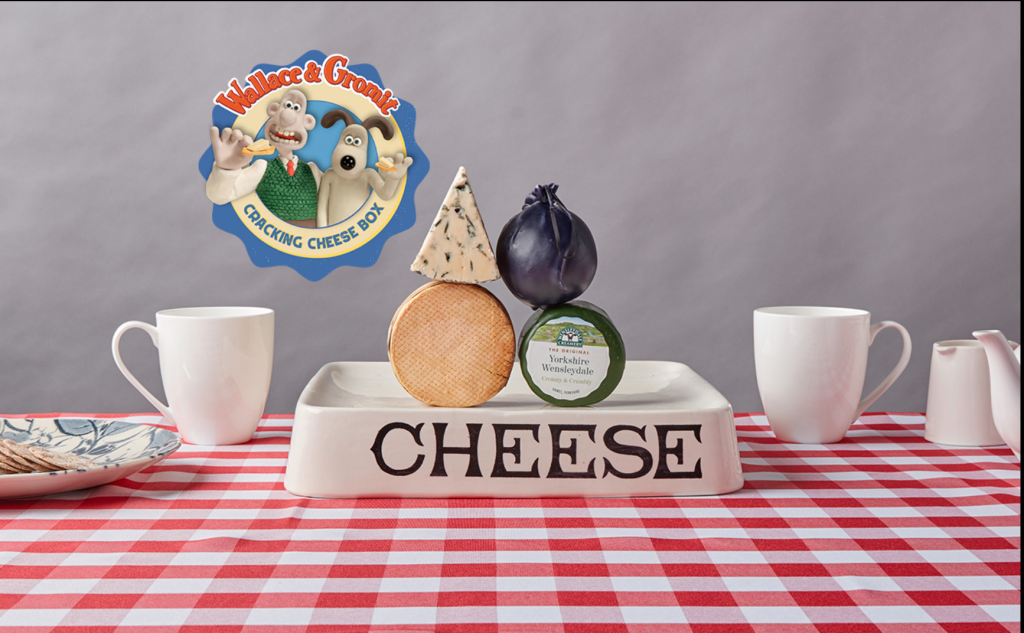 Above: Cheese please! A specially created Wallace & Gromit cheese selection, limited edition mug and drink bottle.