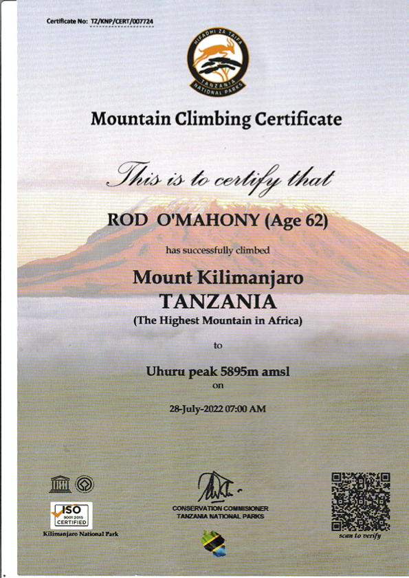 Above: The certificate that says it all.
